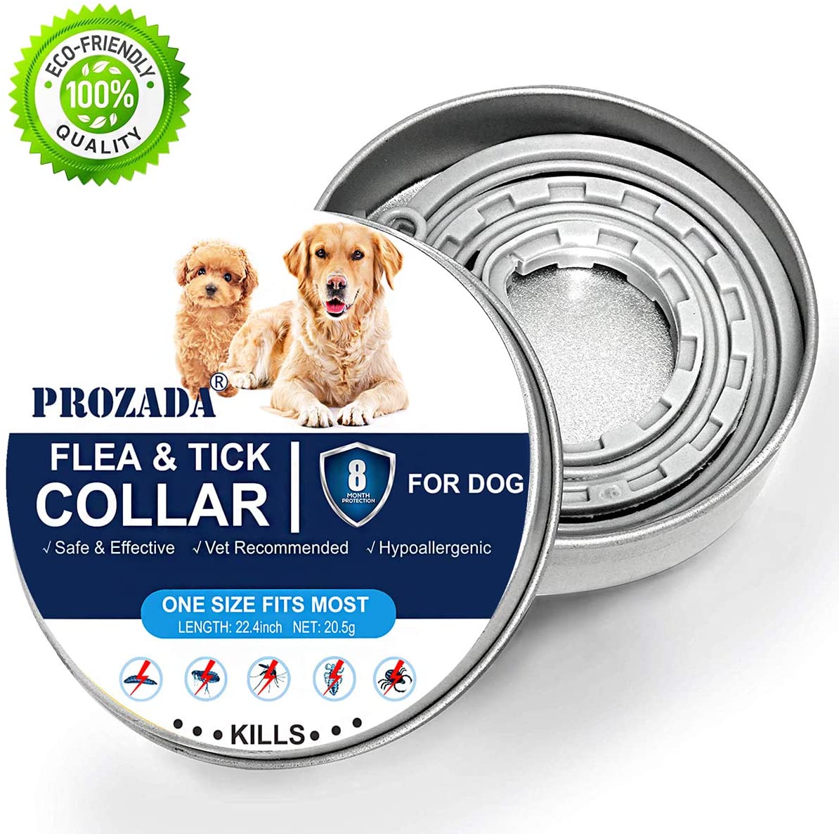  PROZADALAN [Nueva Fórmula] Collares Antiparasitario para Perros Impermeable, Garrapatas y Mosquitos, Tamaño Ajustable e Impermeable para Mascota Pequeño Mediano Grandes(57cm) (1) 
