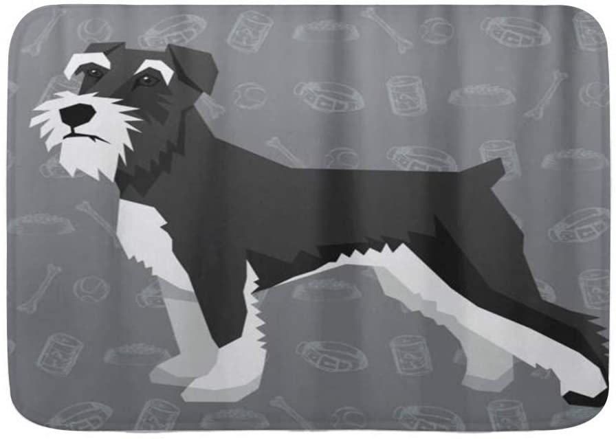  QIUTIANXIU Alfombra De Baño Cocina Mascota Alfombrilla,Perro Schnauzer Miniatura Geométrico Polígono,De Baño Antideslizante,Microfibra Suave Cómoda Y Absorbente 