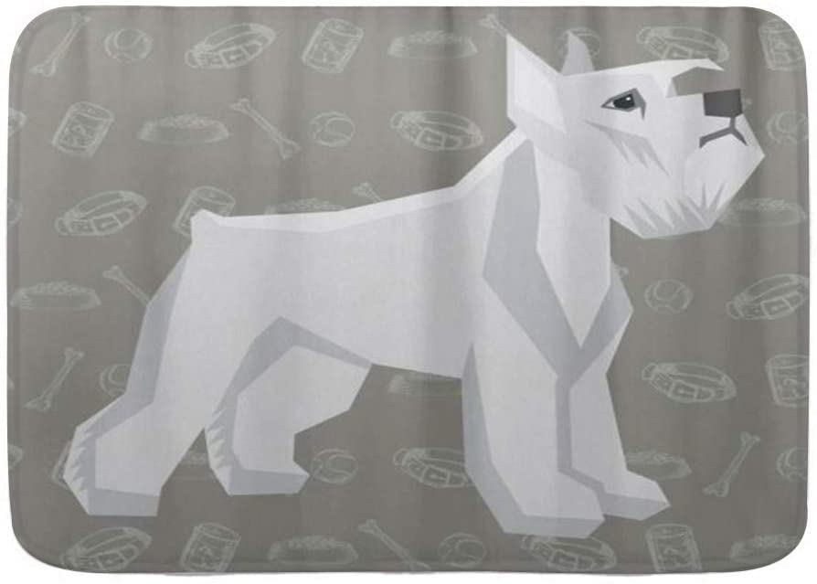  QIUTIANXIU Alfombra De Baño Cocina Mascota Alfombrilla,Perro Schnauzer Miniatura Geométrico Polígono,De Baño Antideslizante,Microfibra Suave Cómoda Y Absorbente 