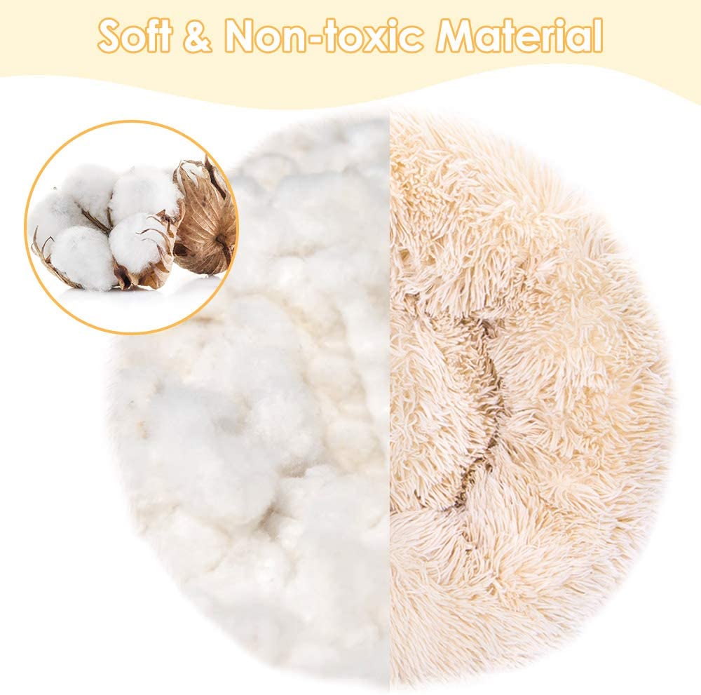  SlowTon Pet Calming Bed, Donut Cuddler Nest Cojín de Gato de Felpa Suave y cálido para Gatos con Esponja acogedora Fondo Antideslizante ， Lavable a máquina 15.7in / 19.7in / 23.6in (L (70CM), Caqui) 
