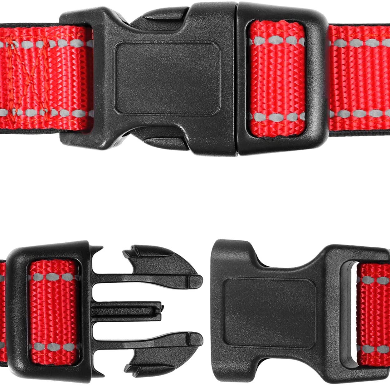  TagME Collar de Perro Reflectante Personalizado,Placa de Acero Inoxidable,Grabado con Nombre y Número de Teléfono,Deslizar en Las Etiquetas de Identificación del Perro,Rojo 