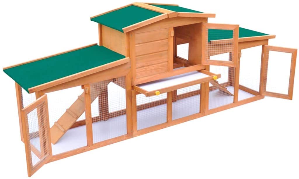  UnfadeMemory Jaula de Madera de 2 Pisos con Bandeja Extraíble,Casa de Animales Pequeños,Gallinero de Interior,Jaula para Conejos,con Escalera Antideslizante,Madera Maciza de Pino (190x46x85cm) 