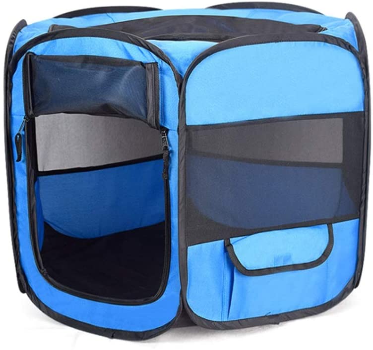  WEATLY Suministros de Mascotas Venta al por Mayor Los Gatos y los Perros se Pueden Plegar al Aire Libre Jaula de Coche portátil Impermeable Oxford Tela Seis cercas. (Color : Azul, Size : L) 