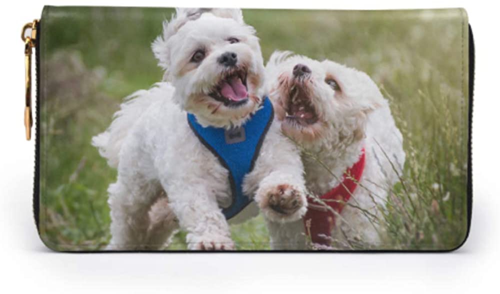  YUXB Bolso de moda Cartera con cremallera Happy Dogs Teléfono Cartera de embrague Cartera de noche Bloqueo Cartera de cuero Organizador de múltiples tarjetas 