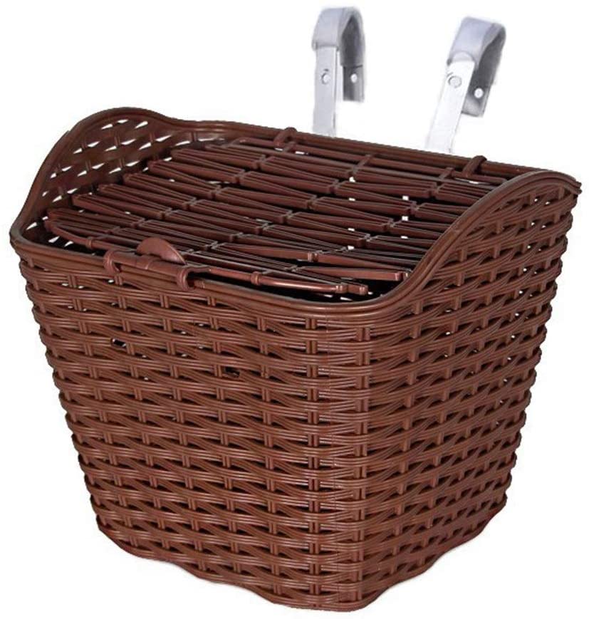  Zhengowen OS Cesta de Bicicleta Cesta plástica for Bicicleta con Ganchos Cesta Desmontable montada en Bicicleta Junior de Malla Tejida con Tapa for Compras Fácil de Instalar Bicicleta Cesta Delantera 