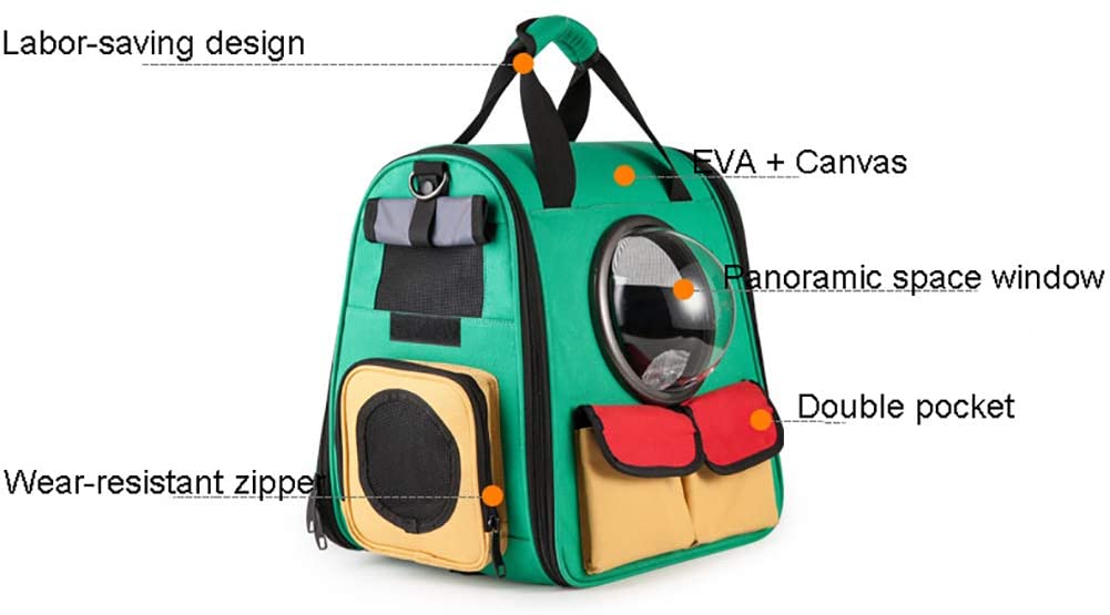  ZISITA Pet Mochila Porta para Gatos Pequeños Perros Cachorros Carry Conejito, Mascota Bolsa con Ventilado De Diseño, Cortinas A Prueba De Sol, Entrada Doble Cara, Ventana del Cabezal,Verde 