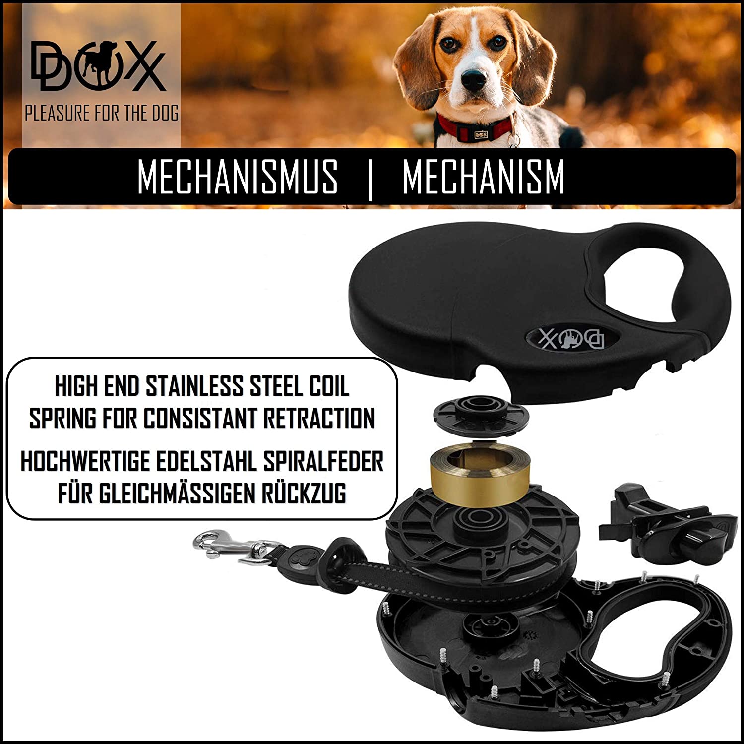  DDOXX Correa Extensible Perro, Reflectante, Retráctil | Diferentes Colores & Tamaños | para Perros Pequeño, Mediano y Grande | Accesorios Gato Cachorro | XS, 3 m, 8 kg, Negro/Amarillo Neon 