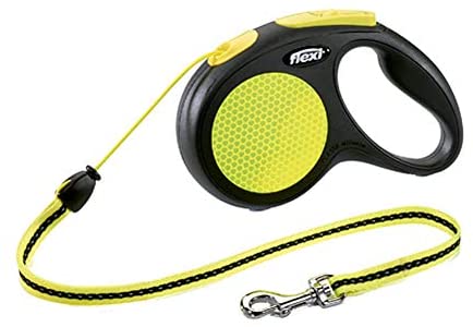  Global Correa Extensible Flexi Neon de Cinta L en Color Amarillo y Negro | Correa de Perro hasta 50 kg | Correa de 5 Metros 
