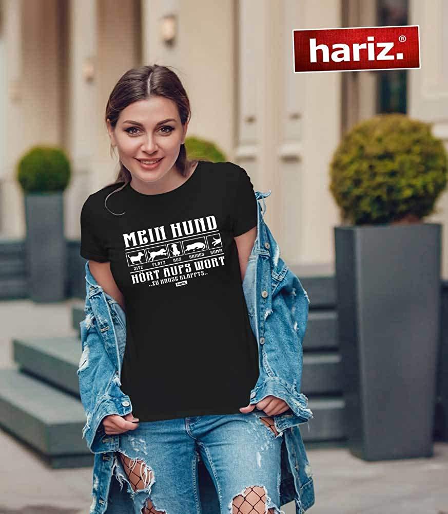  HARIZ – Camiseta de Cuello Redondo para Mujer, con Texto en alemán Mein Hund Hört Aufs Wort 2 Hund Haustier Plus, Tarjeta de Regalo 