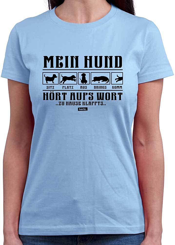  HARIZ – Camiseta de Cuello Redondo para Mujer, con Texto en alemán Mein Hund Hört Aufs Wort 2 Hund Haustier Plus, Tarjeta de Regalo 