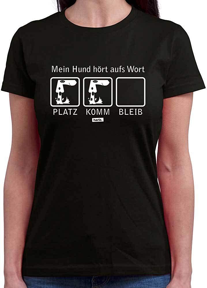  HARIZ - Camiseta de Cuello Redondo para Mujer, con Texto en alemán Mein Hund Hört Aufs Wort Hund Haustier Plus 