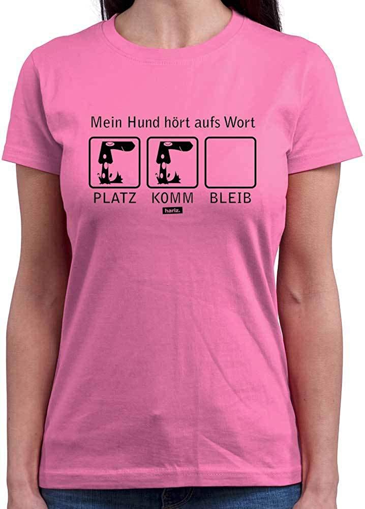  HARIZ - Camiseta de Cuello Redondo para Mujer, con Texto en alemán Mein Hund Hört Aufs Wort Hund Haustier Plus 