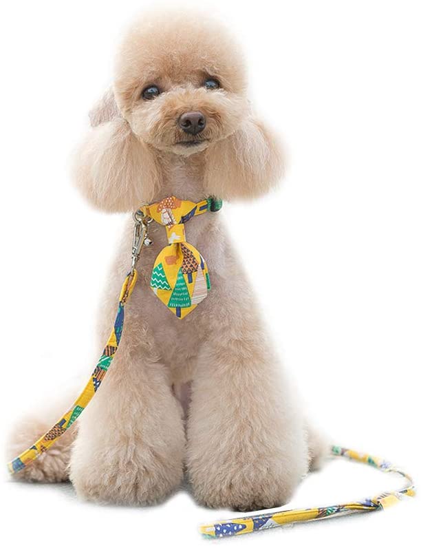  LeerKing Kit Correa & Arnés para Perro Correa Bonita Fuerte Arnés de Algodón Ajustable Correa y Arnés para Perro pequeño Perrito, Amarillo S 
