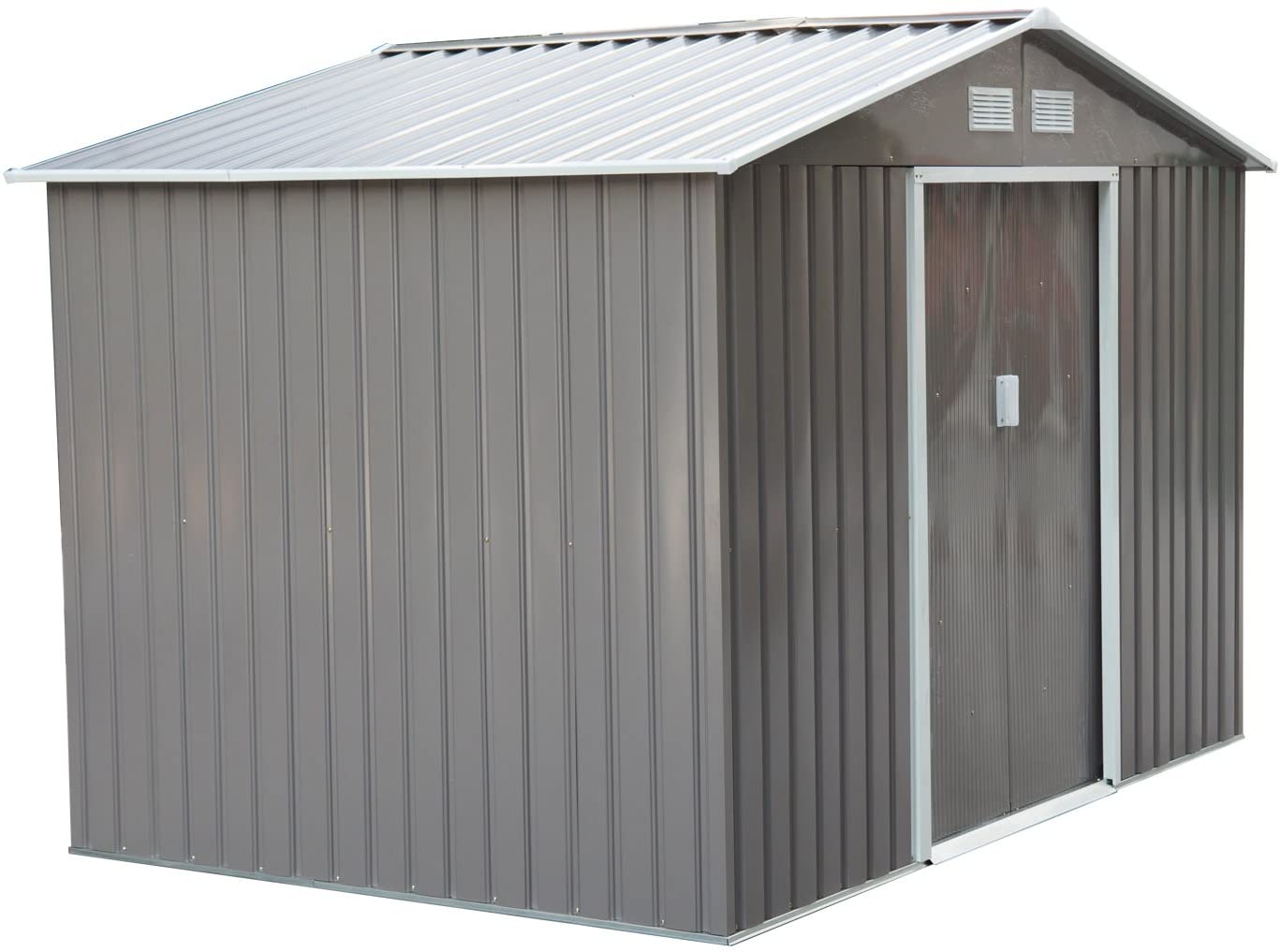  Outsunny Caseta de Jardín Tipo Cobertizo Metálico para Almacenamiento de Herramientas 277x191x192cm Acero Gris 
