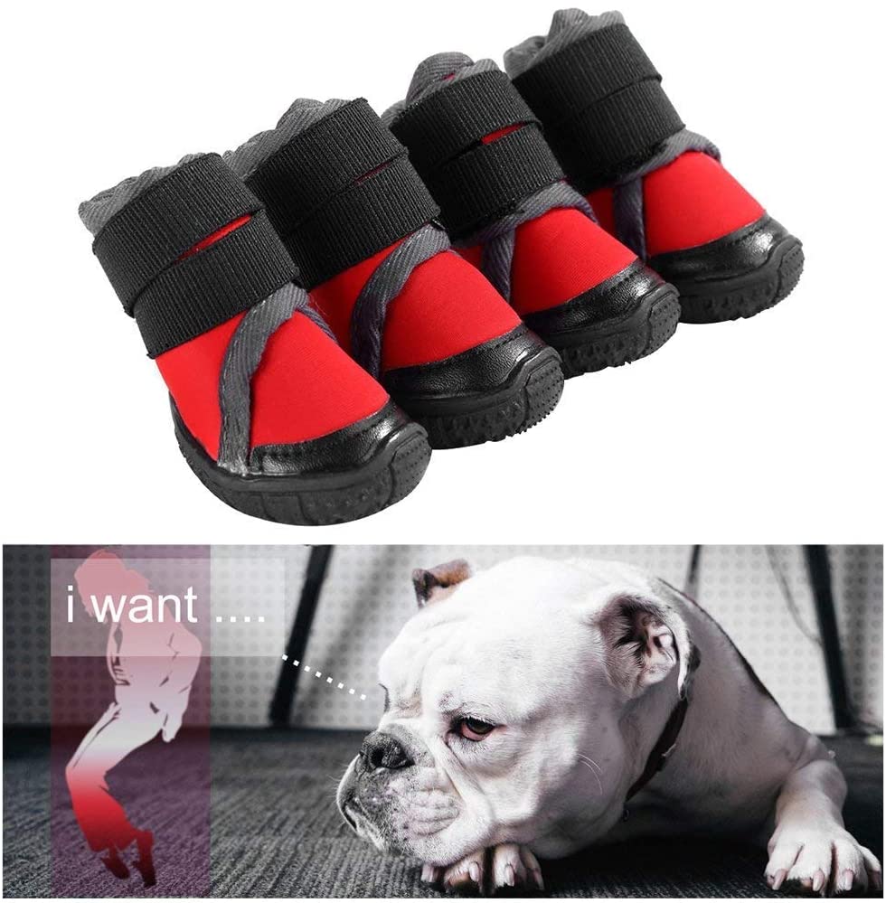  Petilleur Botas para Perros Respirable Zapatos para Perros Antideslizante para Actividades Al Aire Libre (90, Rojo) 