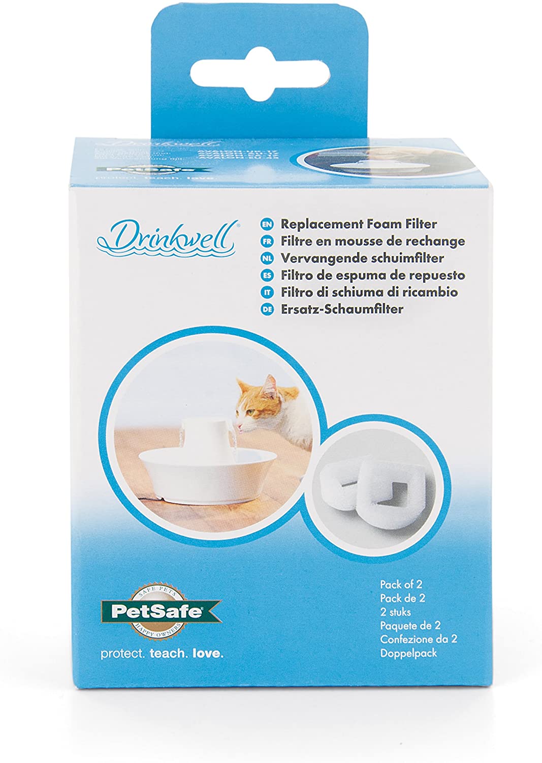  PetSafe PAC19-14089 Filtros De Espuma De Repuesto para Fuentes para Mascotas 360 De Acero Inoxidable Y Cerámica Drinkwell (2 Unidades) 