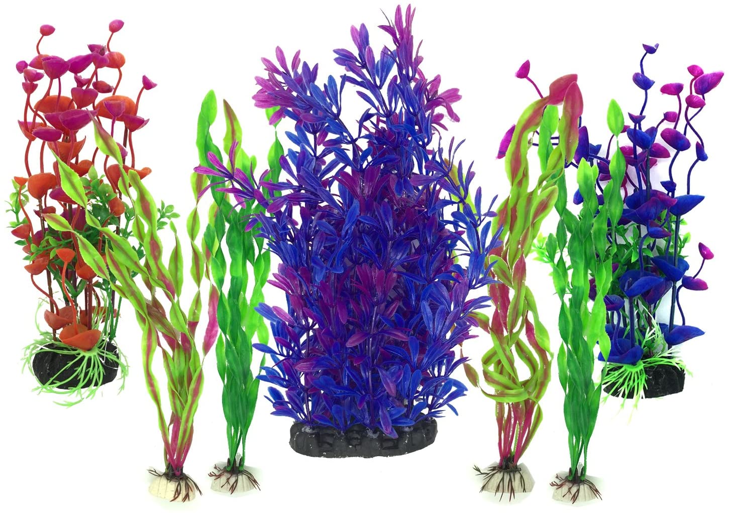  Plantas acuáticas artificiales, PietyPet 7 piezas Plantas grandes de acuario Decoraciones plásticas del tanque de peces, Planta de simulación viva Criatura Acuario Paisaje morado 