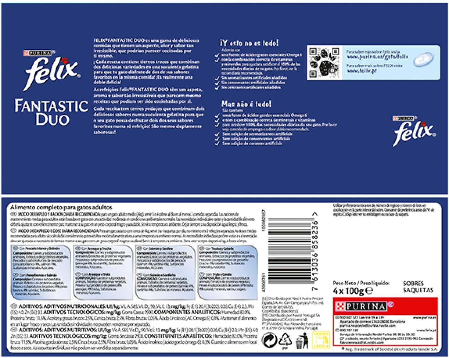  PURINA Felix Fantastic Duo Delice - Comida para Gatos en Sobres, Variedad de Pescados, 10 x (4 x 100 g) 