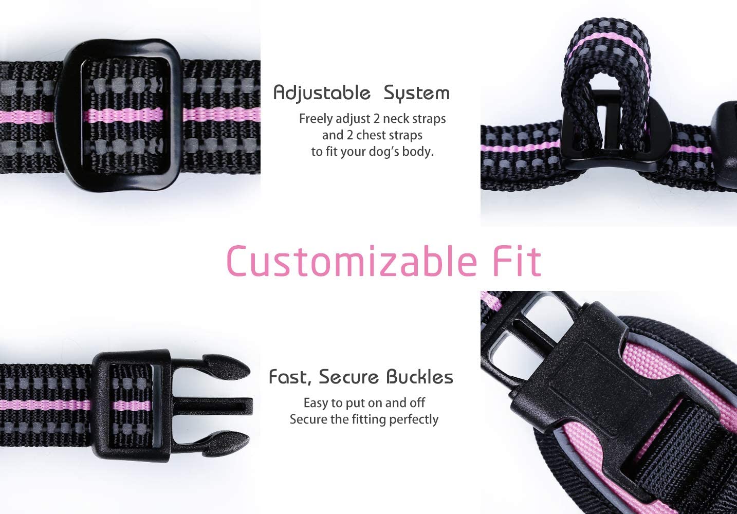  rabbitgoo Arnés Perro Rosado Grande Chalecos Ajustables Arnés Antitirones Perro Correas reflectores Mejor Seguridad Hebillas Resistentes Color Rosa Tamaño L Grande 