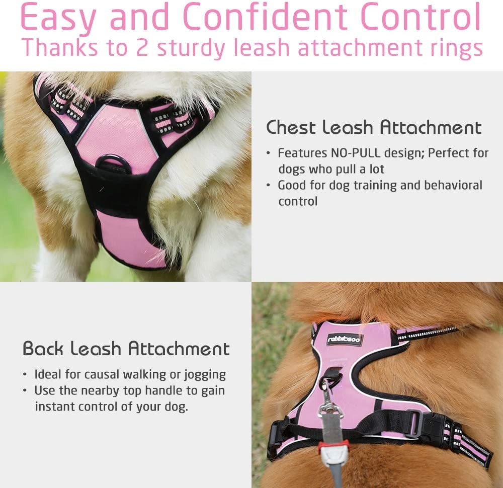  rabbitgoo Arnés Perro Rosado Grande Chalecos Ajustables Arnés Antitirones Perro Correas reflectores Mejor Seguridad Hebillas Resistentes Color Rosa Tamaño L Grande 