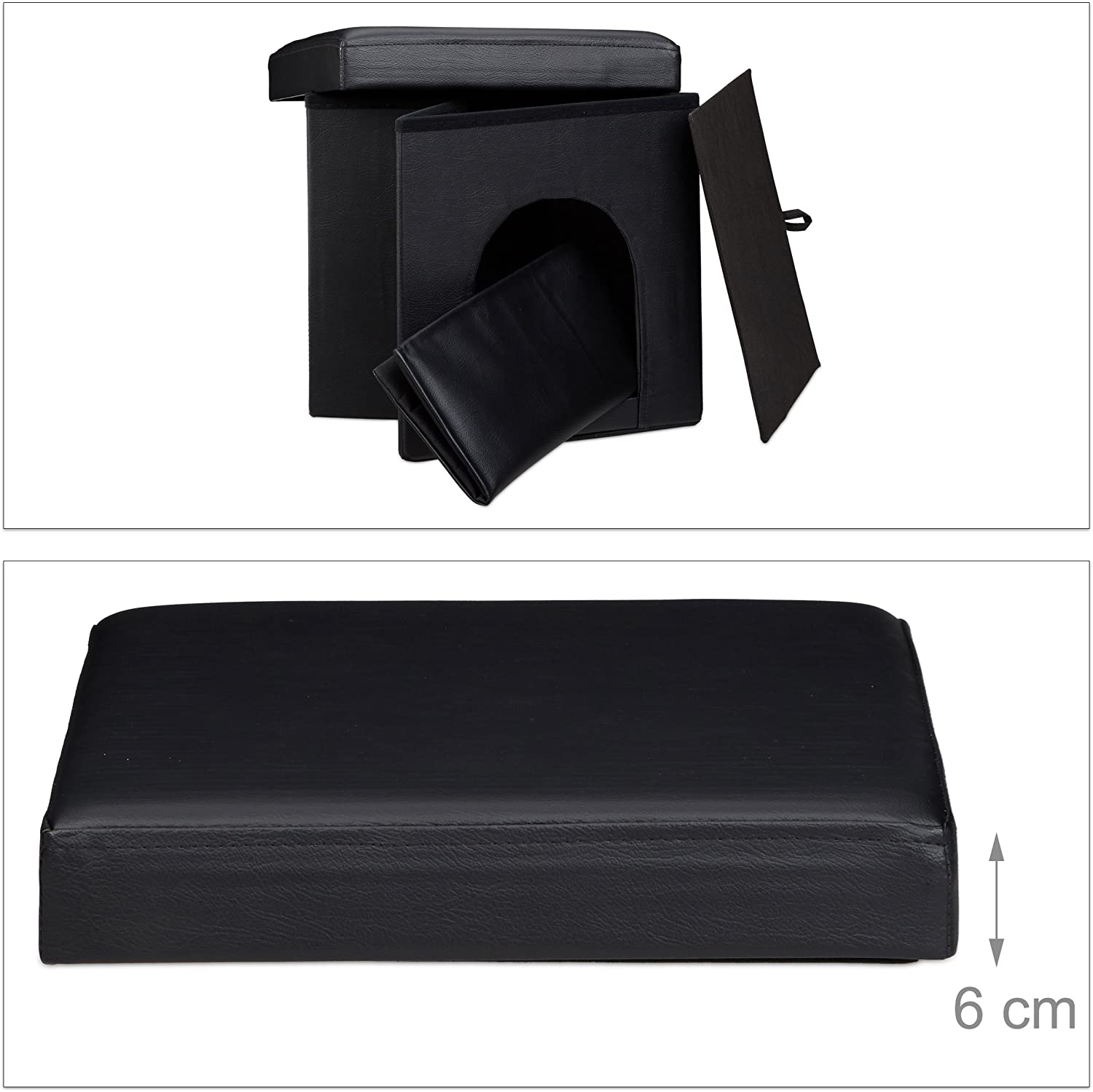  Relaxdays Taburete Casa para Perros Plegable, Piel sintética, Negro, 38 x 38 x 38 cm 