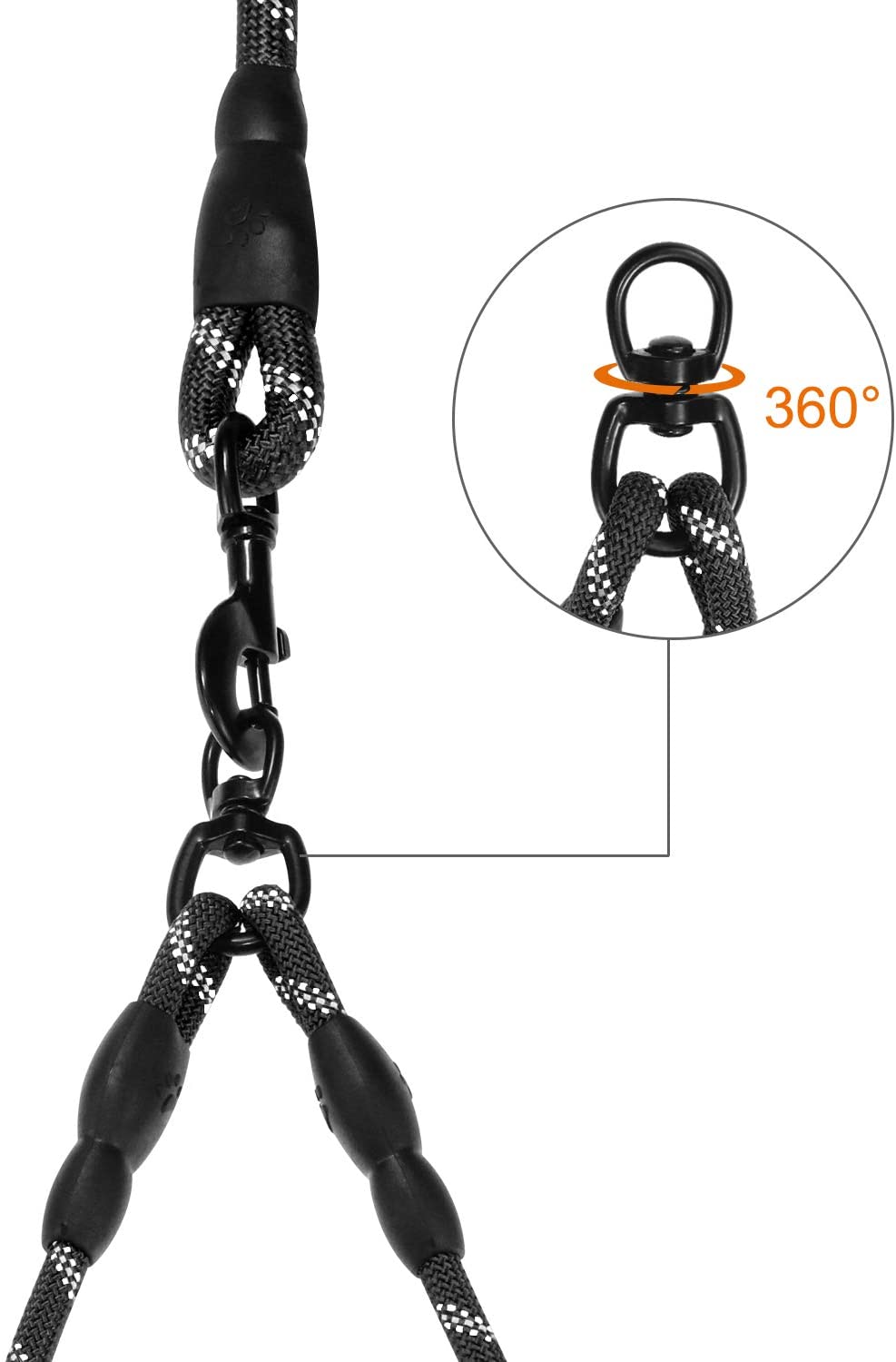  Taglory Correas Dobles/Correa de Perro para Dos Perros/Acoplador Divisor Fuerte para Perros pequeño medianos Grandes/Giratorio 360 ° sin enredos/Cuerda de escalada/75cm Negro 