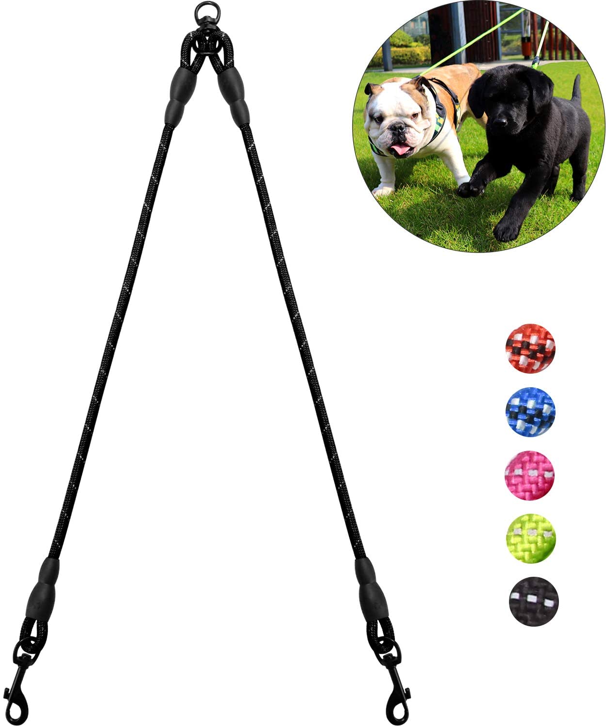  Taglory Correas Dobles/Correa de Perro para Dos Perros/Acoplador Divisor Fuerte para Perros pequeño medianos Grandes/Giratorio 360 ° sin enredos/Cuerda de escalada/75cm Negro 