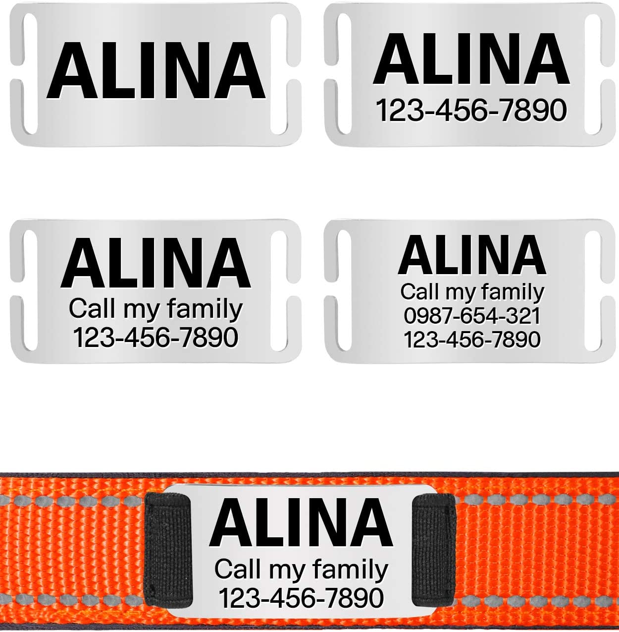  TagME Collar de Perro Reflectante Personalizado,Placa de Acero Inoxidable,Grabado con Nombre y Número de Teléfono,Deslizar en Las Etiquetas de Identificación del Perro,Naranja 