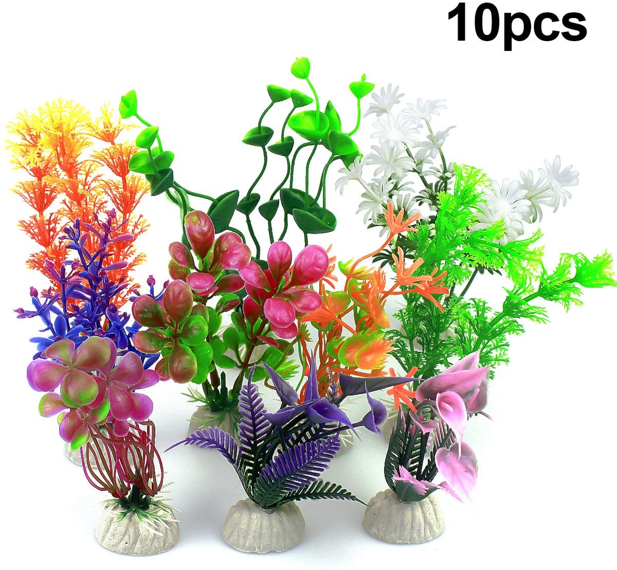  Vascinate Tanque de Peces de Acuario Plantas de plástico, 10 Piezas de Acuario Plantas Decoraciones del Tanque de Pescado, Acuario Plantas Artificiales decoración del Acuario (10 Piezas pequeñas) 