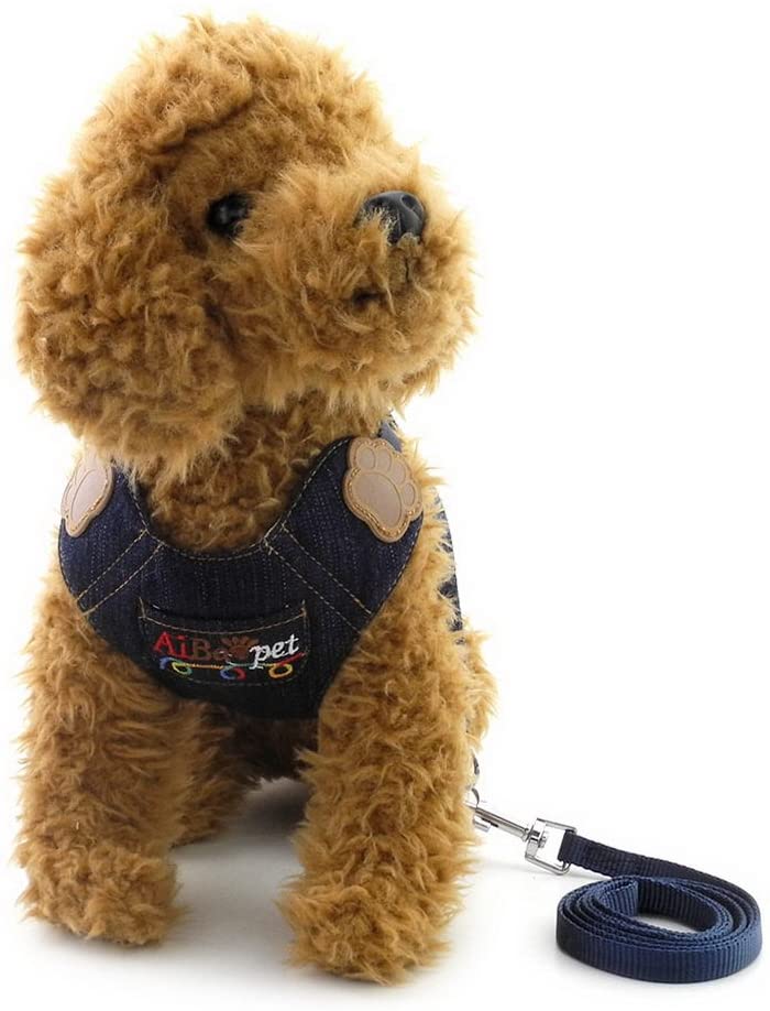  Zunea - Conjunto de arnés para perro, suave, vaquero, diseño de huellas y malla ajustable 