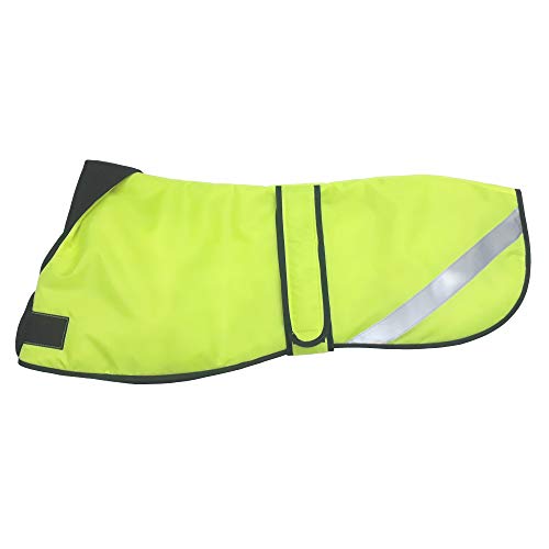 AMATHINGS Hi Viz - Abrigo térmico para Perros, Color Amarillo neón y Verde, Talla Mediana, con Forro Polar, Cuello y Agujero para la Correa