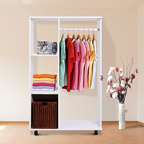 Armario Abierto Colgador 80x40x128cm Colgar Ropa Madera Blanco Colgador Ruedas