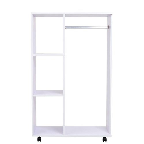Armario Abierto Colgador 80x40x128cm Colgar Ropa Madera Blanco Colgador Ruedas
