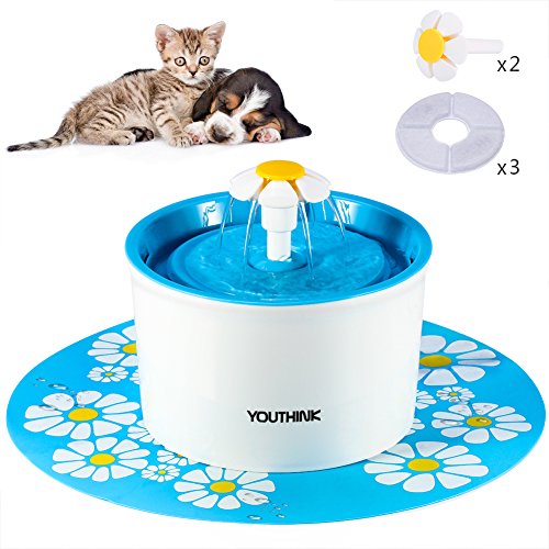 Bebedero Automático Silencio con 3 Filtros 2 Margaritas 1 Alfombra Fuente de Agua con 1.6L Circulante para Perros/Gatos Dispensador (Con alfombra)