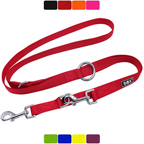 DDOXX Correa Perro Multiposición Nylon, Ajustable en 3 tamaños, 2 m | Diferentes Colores & Tamaños | para Perros Pequeño, Mediano y Grande | Correa Accesorios Doble 2 Gato Cachorro | XS, Rojo, 2m