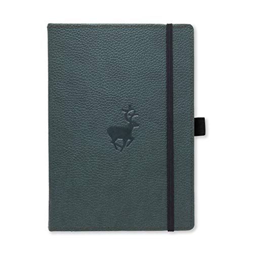Dingbats Wildlife A5+ Cuaderno Notebook PU Cuero, Papel 100gsm Crema MicroPerforado, Bolsillo Interior, Cierre Elástico, Titular de la Pluma, Marcador (De Puntos, Ciervo Verde)