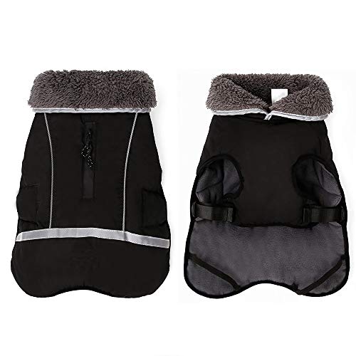 Eleoption - Impermeable caliente para invierno para perros, chaqueta chubasquero para exteriores, impermeable, reflectante, abrigo para perros pequeños, medianos y grandes. - UYYI7U7776, XXXL, Negro