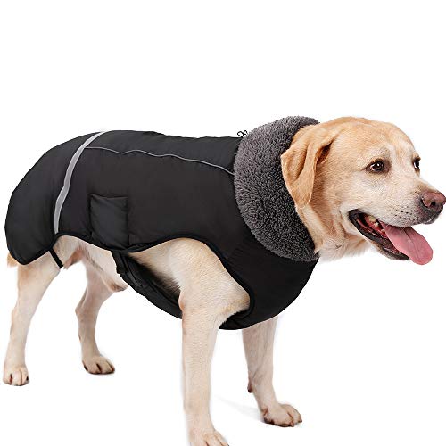 Eleoption - Impermeable caliente para invierno para perros, chaqueta chubasquero para exteriores, impermeable, reflectante, abrigo para perros pequeños, medianos y grandes. - UYYI7U7776, XXXL, Negro