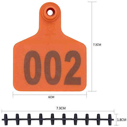 Fippy 100pcs número 001-100 - Etiquetas para orejas de cerdo, color naranja