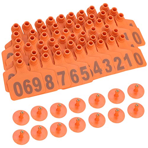 Fippy 100pcs número 001-100 - Etiquetas para orejas de cerdo, color naranja
