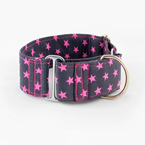 Galguita Amelie, 5cm Ancho Talla L (40cm - 49cm), Collar para Perro Antiescape. Estrellas Rosas.