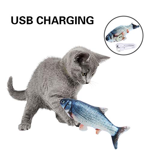 Handfly Juguetes de Peces eléctricos para Gatos, 30cm Gato eléctrico Wagging Fish Toys USB Recargable automático simulado Felpa Gato Pescado Juguete Interactivo Gato Juguete Gato Masticar Juguetes