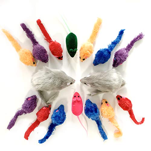 Juguetes para Gatos, PietyPet 16 piezas Peludo Ratones sonajero pequeño Ratón Gato Gatito Interactivo, Colores Variados