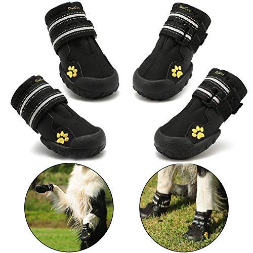LUGEUK Botas Protectoras para Perros, Juego de 4 Calzados Impermeables para Perros medianos y Grandes - Negro (4#) (Size : 6#(2.56"x2.99"))