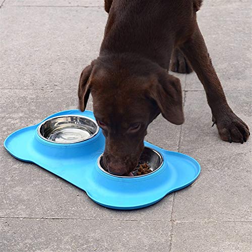 nobrand Perro Lindo de Silicona Bone Fashion Pet Bowl Doble Perro de Mascota Cuenco Cuenco Pet Food Food Bowl Pet Bowl Productos para Mascotas (Color : Blue, Size : 46 * 27 * 15cm)