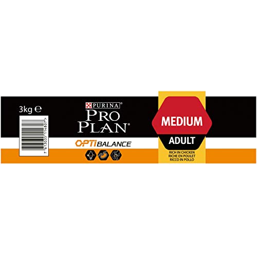 PURINA Pro Plan Comida Seco para Perro Adulto Mediano con Optibalance, Sabor Pollo - 3 Kg
