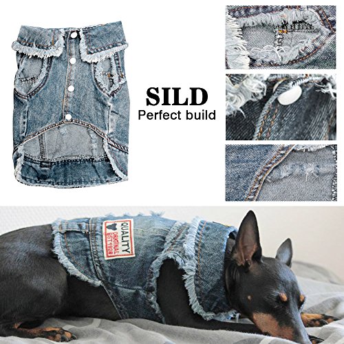 SILD - Chaqueta Vaquera con Capucha para Perros medianos y pequeños, diseño Vintage Desgastado, Color Azul (XS)