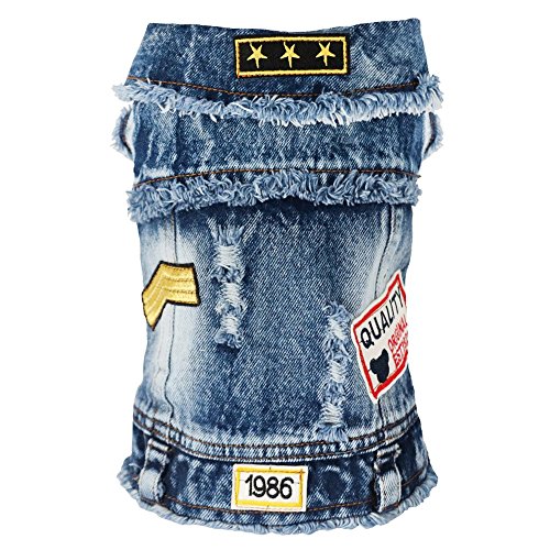 SILD - Chaqueta Vaquera con Capucha para Perros medianos y pequeños, diseño Vintage Desgastado, Color Azul (XS)
