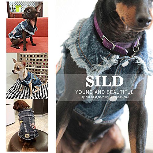 SILD - Chaqueta Vaquera con Capucha para Perros medianos y pequeños, diseño Vintage Desgastado, Color Azul (XS)
