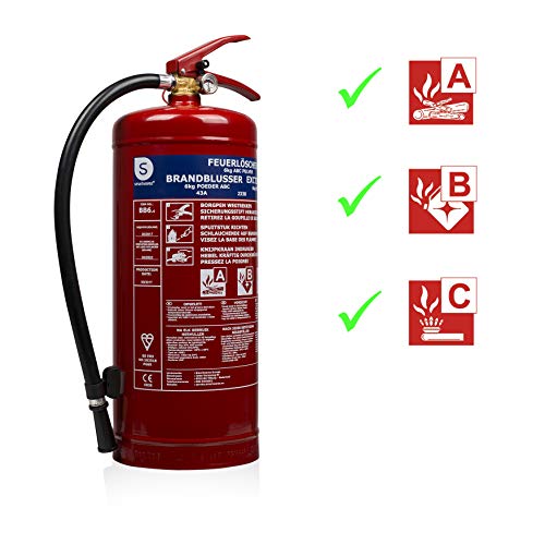 Smartwares 10.014.72 (BB6) Extintor-6kg Polvo seco Resistencia al Fuego ABC Incluye Soportes, Rojo